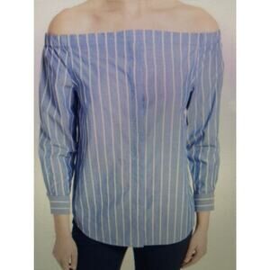 Equipment, Gretchen, blue and white striped off the shoulder top small